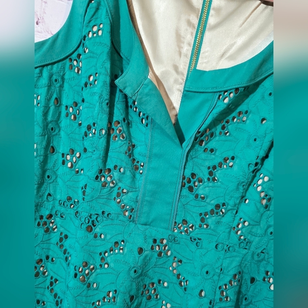 T Tahari Womens Green Gold Lace Midi Dress Sz 2 - Picture 3 of 7